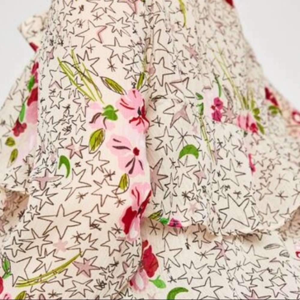 NWT ZARA Star Print Ivory Pussybow Top - Picture 4 of 4